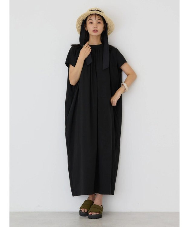 AMERICAN HOLIC 接触冷感丈違いフレンチスリーブワンピース Black