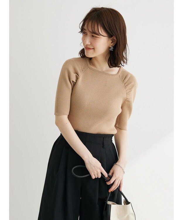 Green Parks 袖ギャザーラグランニットプルオーバー Beige