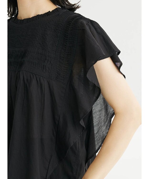 Green Parks Ｉ　フリルノースリーブブラウス Black