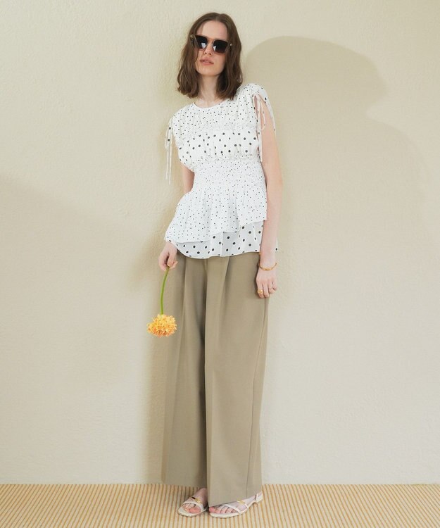 YECCA VECCA ドットMIXシャーリングブラウス Off White