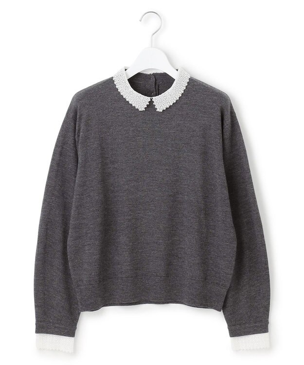 23区 【CLASSY.掲載/洗える】エンブロイダリー ジオメトリックレースコンビ ニット グレー系