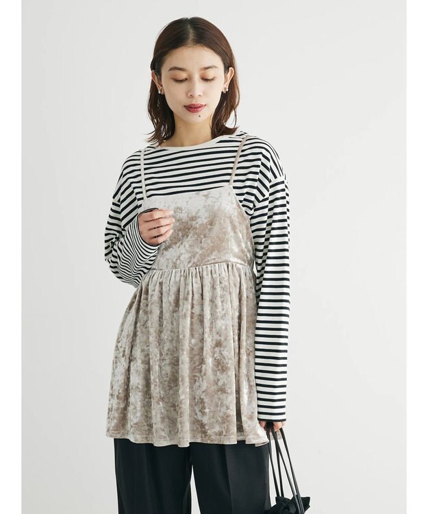 Green Parks ・ＥＬＥＮＣＡＲＥ　ＤＵＥクラッシュベロアキャミチュニック Beige