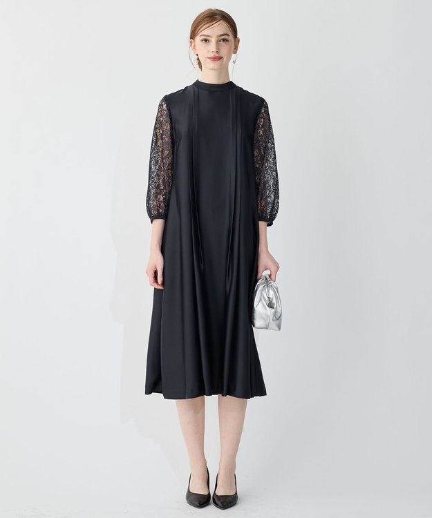 23区 【APPLAUDIR】ノーブルサテン レースコンビドレス ネイビー系