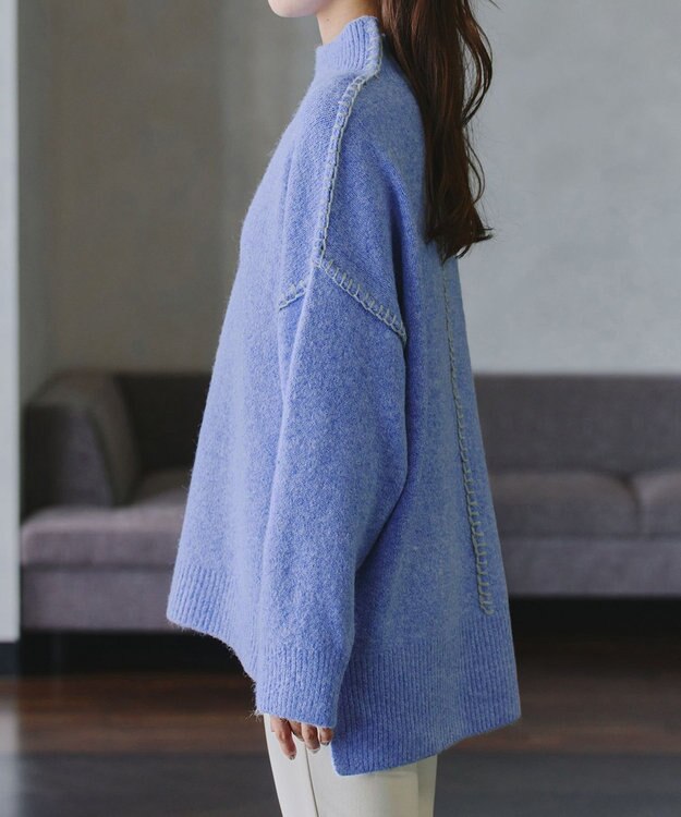 Tiaclasse 【洗える】配色ハンドステッチプルオーバー ブルー
