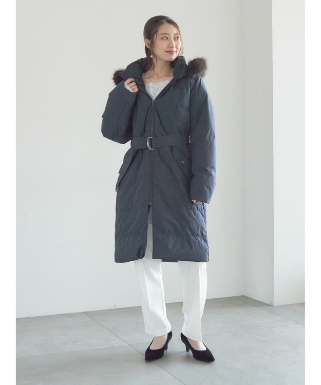 Te chichi 【宮本茉由着用】フードロングダウンコート ネイビー