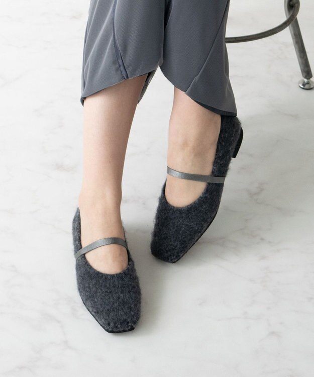Bridget Birkin 【Bridget Birkin】エラスティックバンドもこもこスクエアバレエシューズ ダークグレー