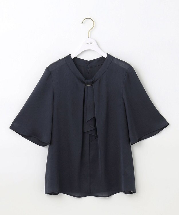 ANY SIS 【洗える】メタルパーツボウタイ ブラウス ネイビー