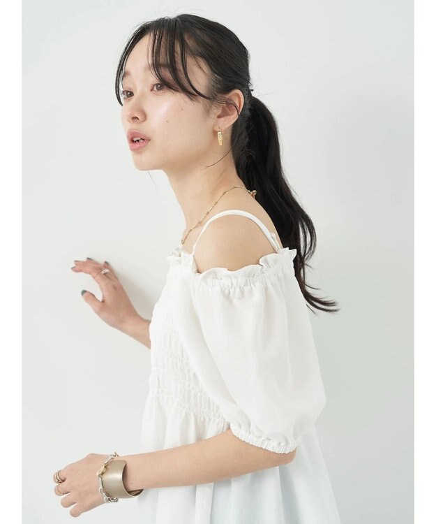 earth music&ecology ２ｗａｙショルダーシャーリングチュニック Off White