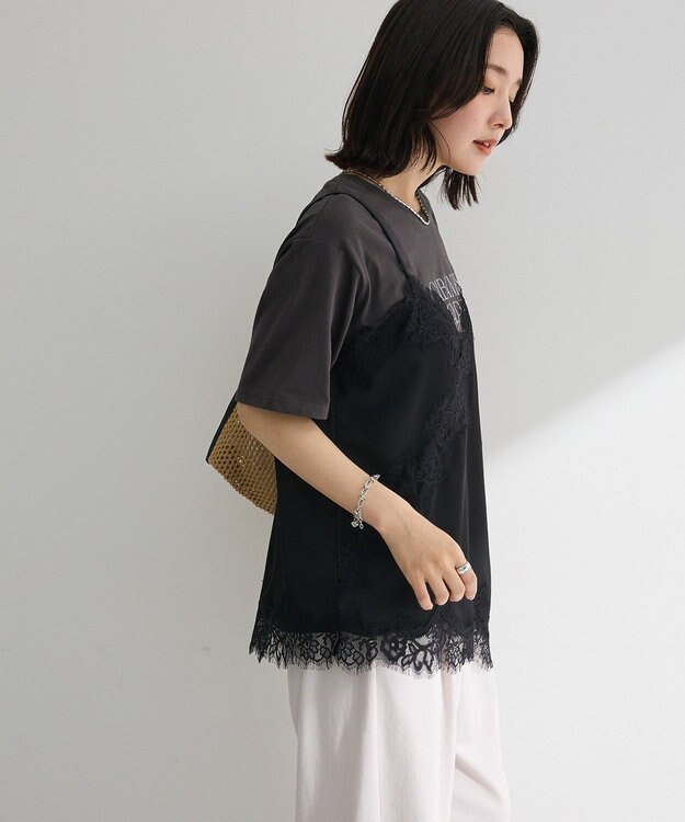 Green Parks レースドッキングサテンビスチェ Black