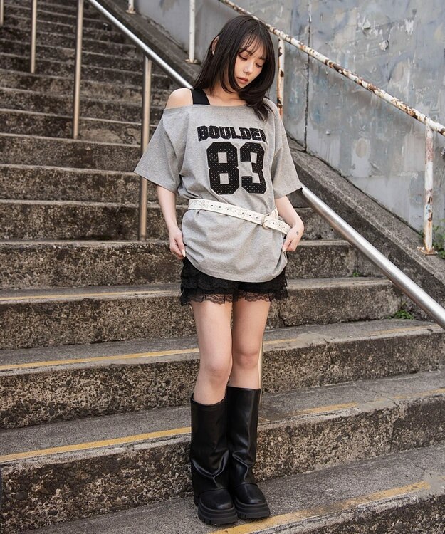 WEGO タンクレイヤードワンショルビッグT 杢グレー