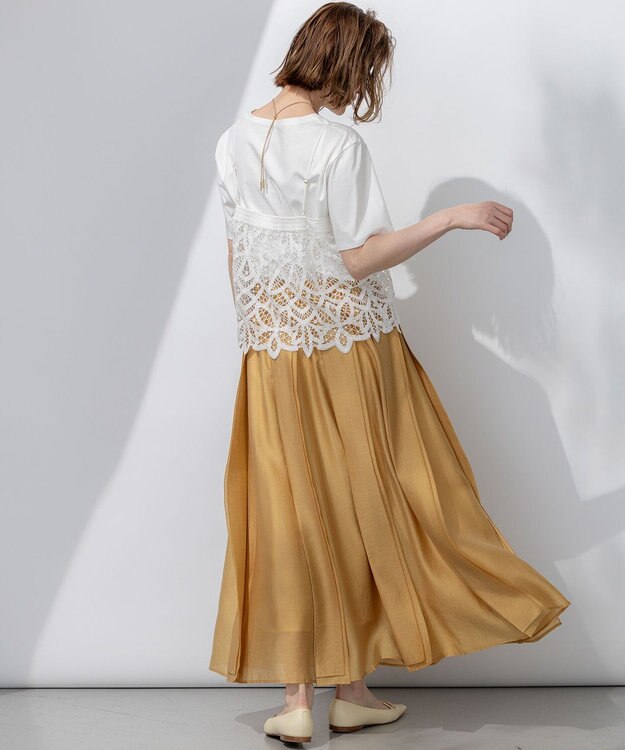 23区 【洗える】ソフトオーガンジー タック スカート イエロー系