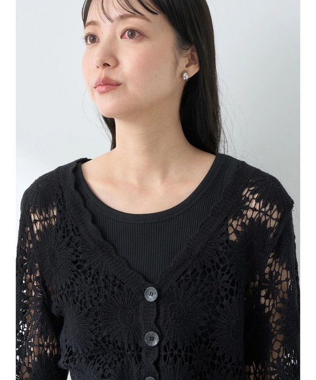 earth music&ecology クロシェ風カーディガン Black