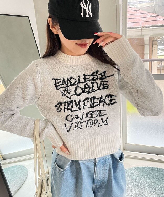 WEGO フラッフィーグラフィックちびニット ホワイトアイボリー