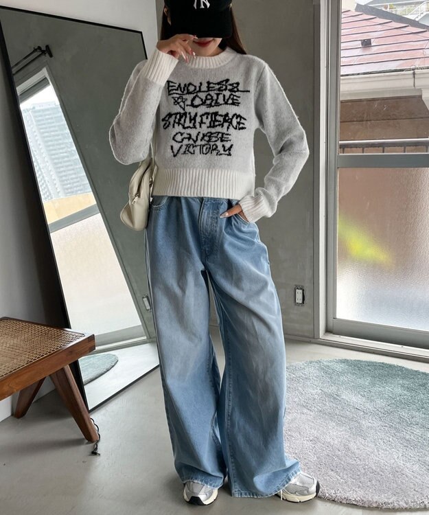 WEGO フラッフィーグラフィックちびニット ホワイトアイボリー