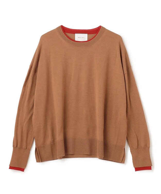 BEIGE， 【S-size】LA MONNAIE / クルーネックニット Red×Camel
