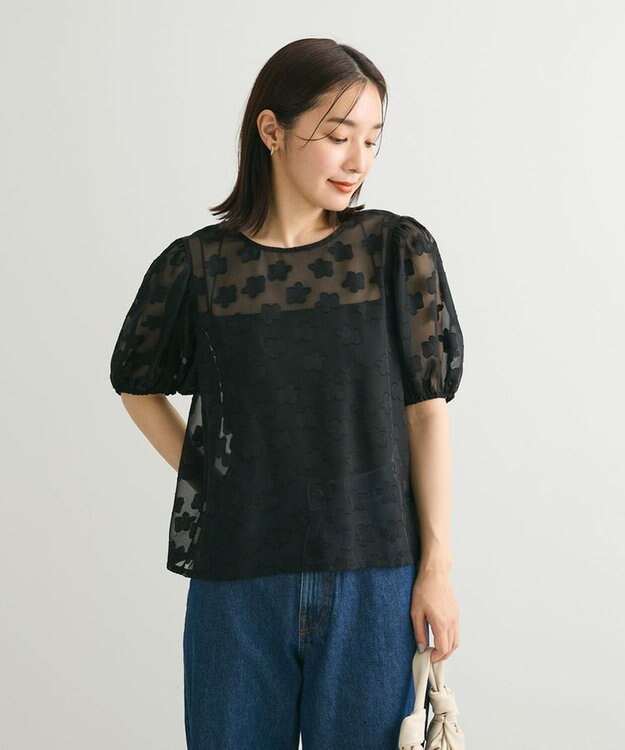 Green Parks ・ＥＬＥＮＣＡＲＥ　ＤＵＥ　フラワージャカードブラウス Black