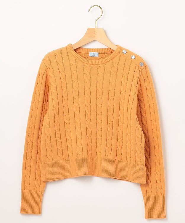 組曲 【ビジューボタン付き】SOBANE ケーブルプルオーバー ニット オレンジ系