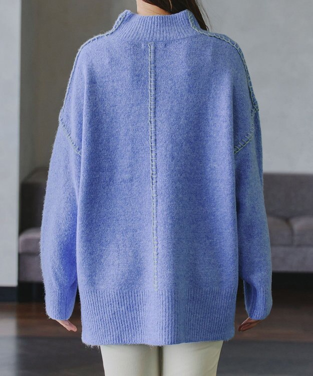 Tiaclasse 【洗える】配色ハンドステッチプルオーバー ブルー