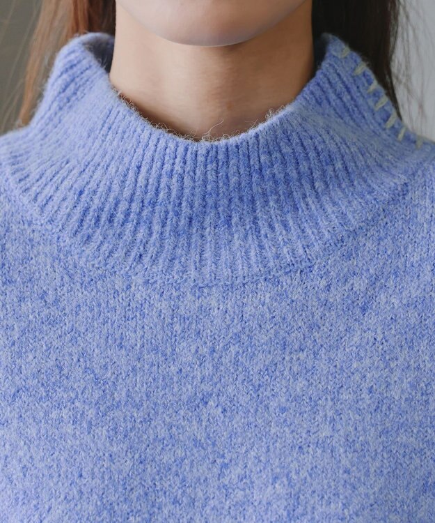 Tiaclasse 【洗える】配色ハンドステッチプルオーバー ブルー