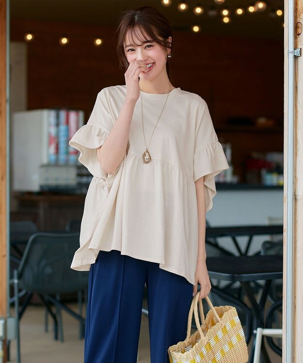 Tiaclasse 【洗える】ギャザー切り替えフレアプルオーバー アイボリー