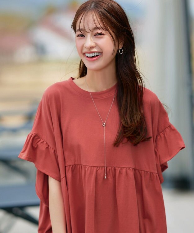 Tiaclasse 【洗える】ギャザー切り替えフレアプルオーバー コーラル