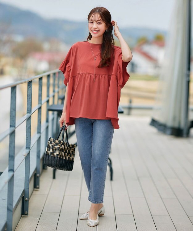 Tiaclasse 【洗える】ギャザー切り替えフレアプルオーバー コーラル