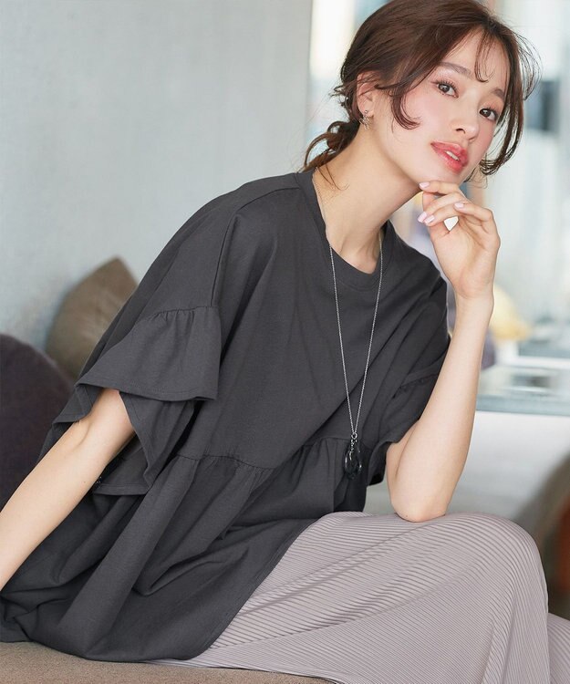 Tiaclasse 【洗える】ギャザー切り替えフレアプルオーバー コーラル