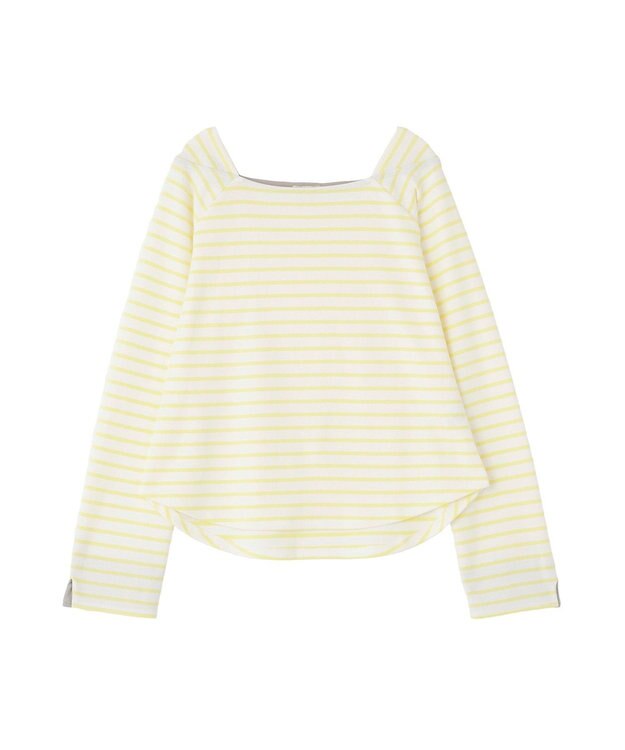 earth music&ecology バイカラースクエアネックボーダープルオーバー Yellow