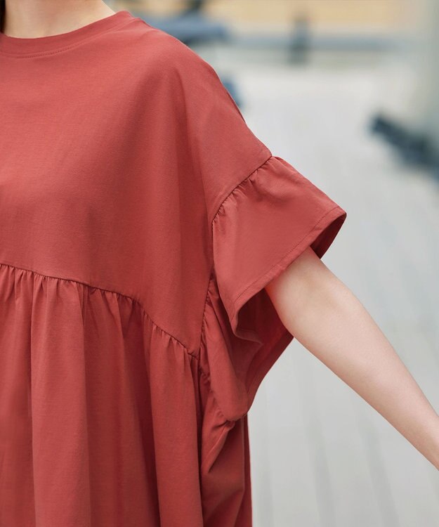 Tiaclasse 【洗える】ギャザー切り替えフレアプルオーバー コーラル