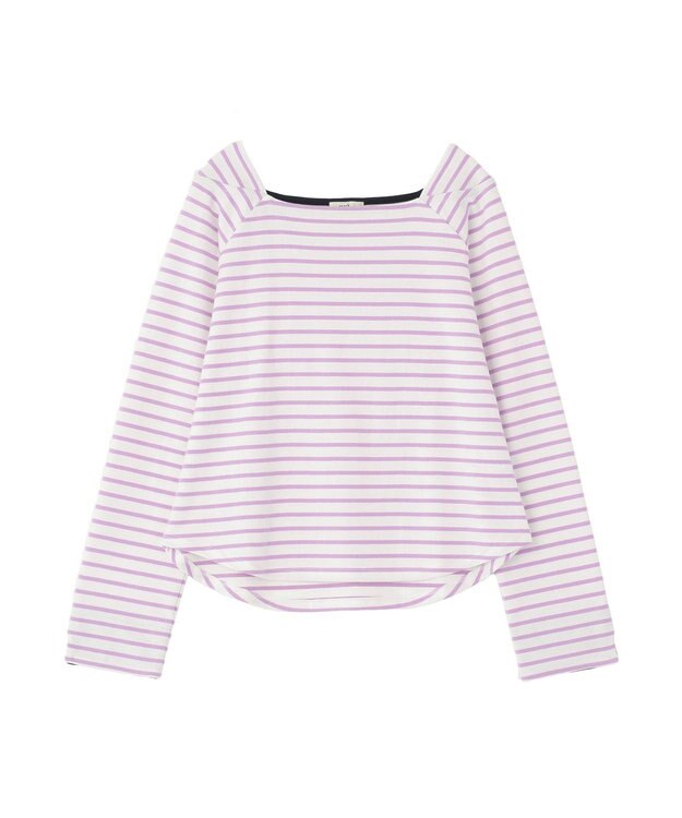 earth music&ecology バイカラースクエアネックボーダープルオーバー Lilac