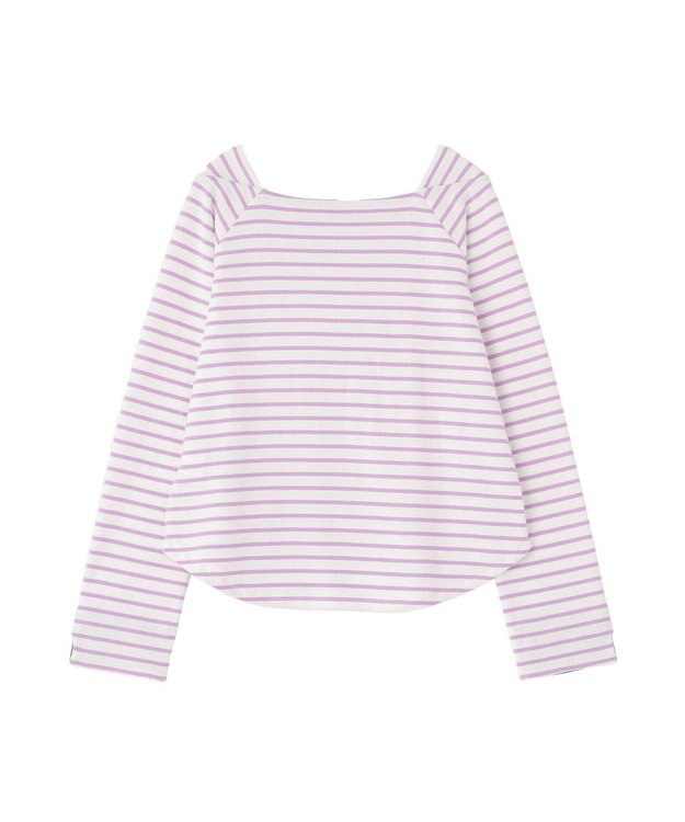 earth music&ecology バイカラースクエアネックボーダープルオーバー Lilac