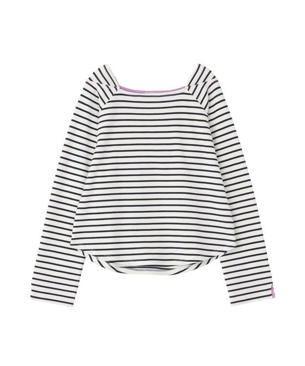 earth music&ecology バイカラースクエアネックボーダープルオーバー Ivory