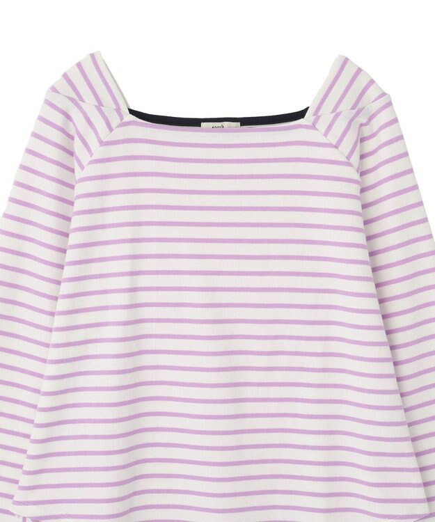 earth music&ecology バイカラースクエアネックボーダープルオーバー Lilac