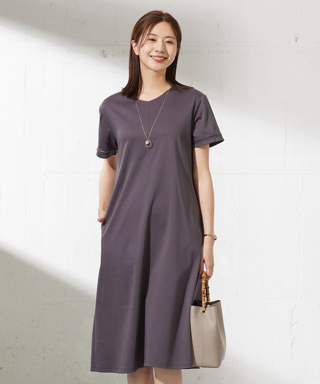 J.PRESS LADIES L 【WEB限定カラーあり・洗える・接触冷感】コットンスムース ワンピース スレート系