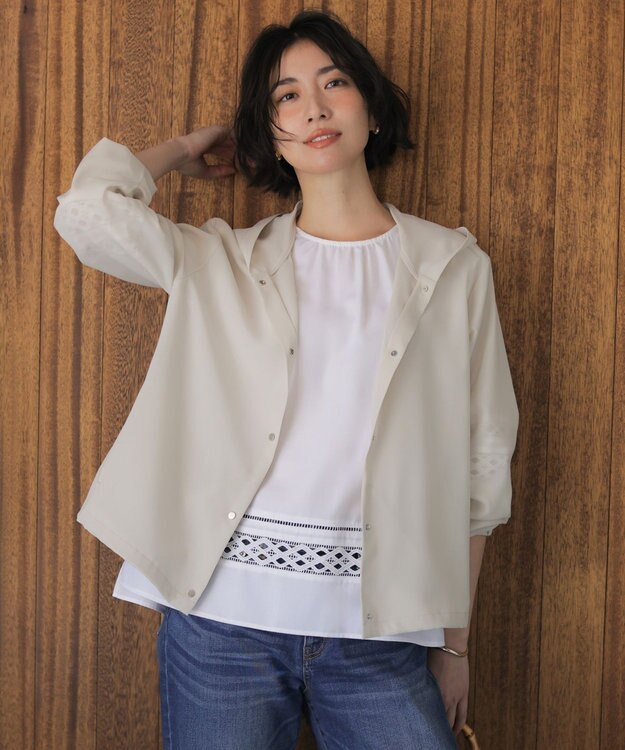 J.PRESS LADIES スパンソフトクロス刺繍 ブラウス オフ系