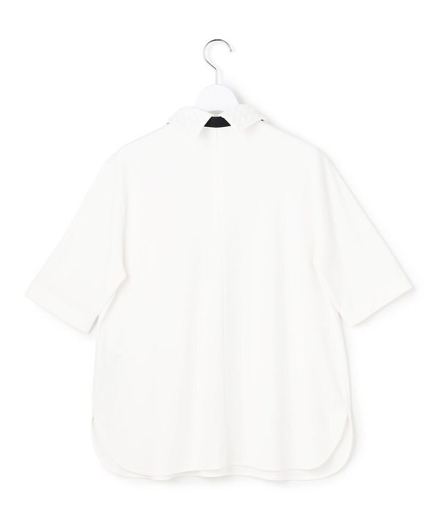 ICB 【先行予約・WEB限定カラーあり】マラボーテライトジョーゼット 半袖ボウタイ付きシャツカラートップス オフホワイト×レース襟［WEB限定］