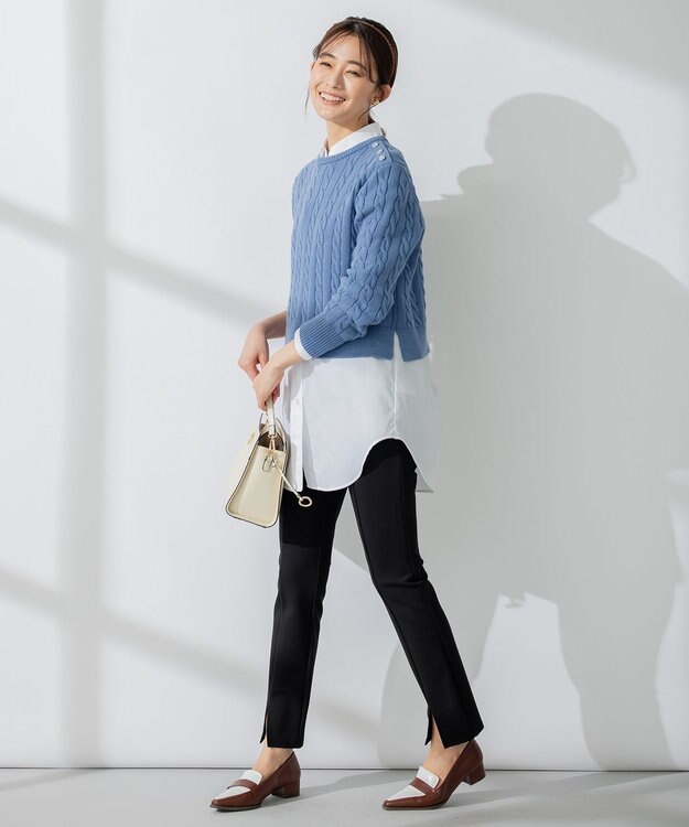 組曲 【WEB限定・ウエストゴム仕様】コンフォータブル スリットパンツ ブラック系