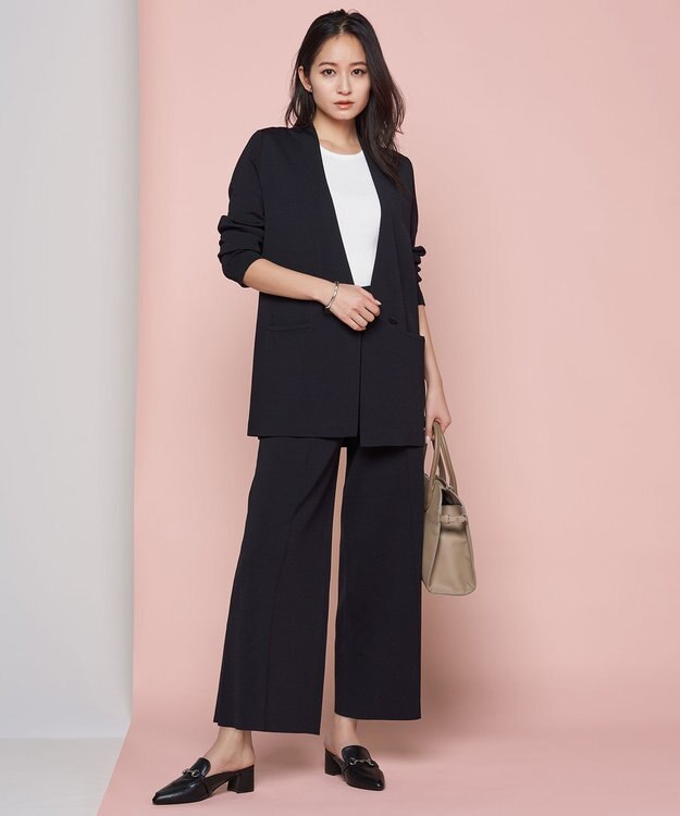 ICB L 【洗える】ハイゲージスムース ワイドパンツ ブラック系