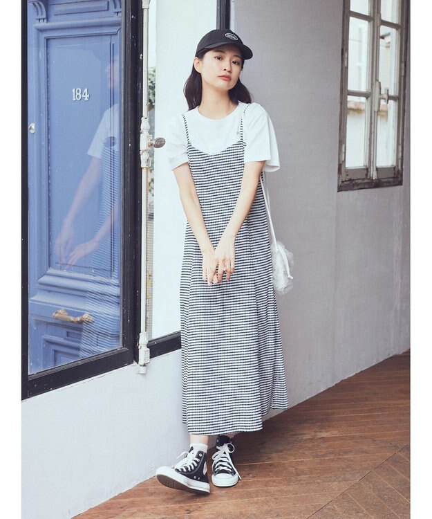 earth music&ecology チェックキャミワンピース Check Black