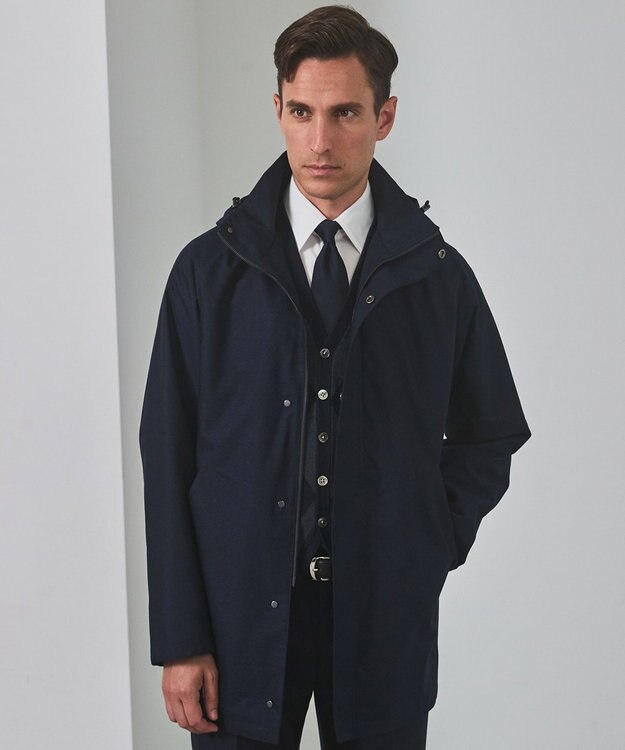 GOTAIRIKU 25年新作/3シーズン対応【仕事で着用可】メランジカルゼ フーデッドブルゾン_無地 ネイビー系