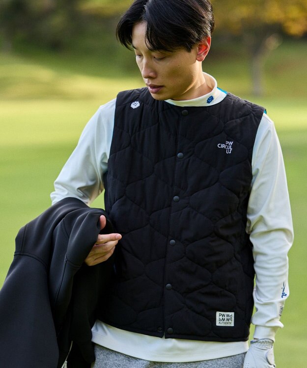 PW CIRCULUS 【撥水加工 / ストレッチ】【MEN】キルティング中綿インナーベスト ゴルフ ブラック系