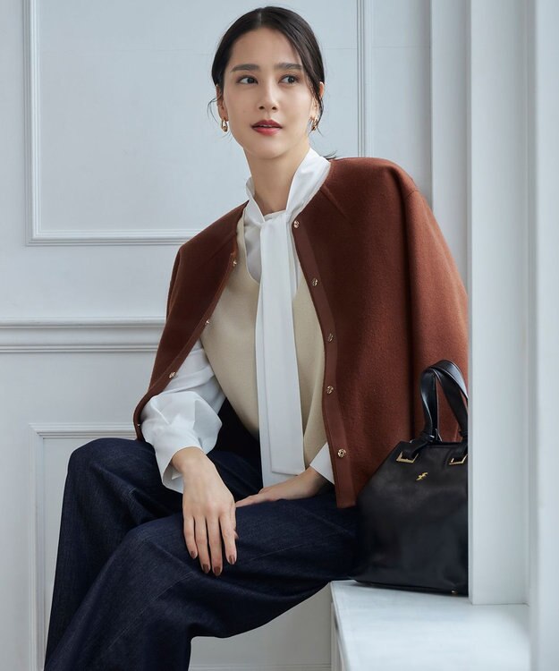 自由区 S ライトリバーノーカラー ジャケット ダークキャメル