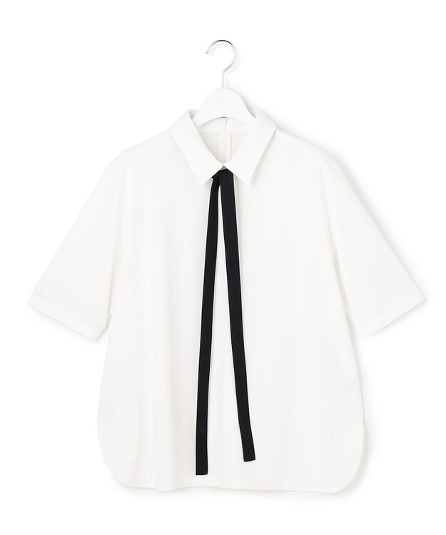 ICB 【先行予約・WEB限定カラーあり】マラボーテライトジョーゼット 半袖ボウタイ付きシャツカラートップス オフホワイト