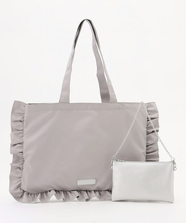 LA BAGAGERIE LA BAGAGERIE×chiyo ポーチ付きフリルエコバッグ シルバー