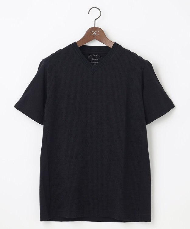JOSEPH ABBOUD 【オーガニックコットン使用】JOE COTTONサッカーVネック Tシャツ ブラック系