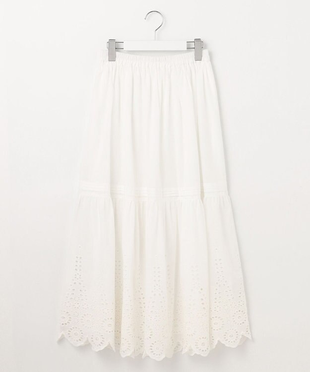 Feroux 【洗える】刺繍ティアード スカート ホワイト系