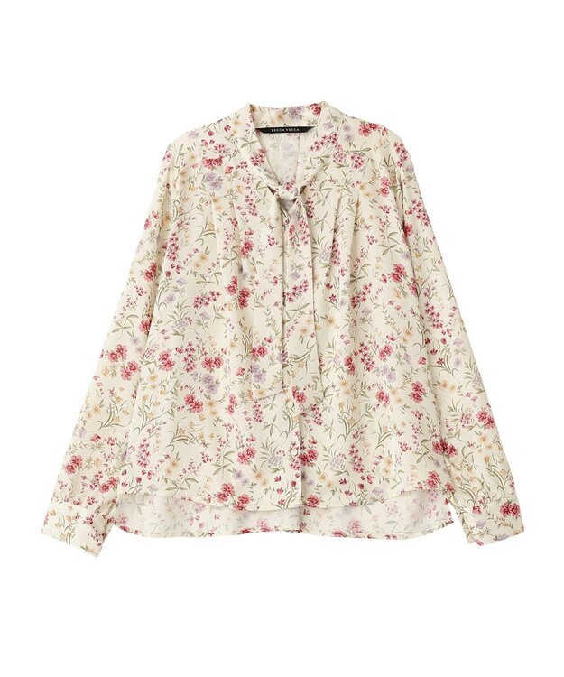 YECCA VECCA ボタニカルフラワー柄ボウタイブラウス Ivory