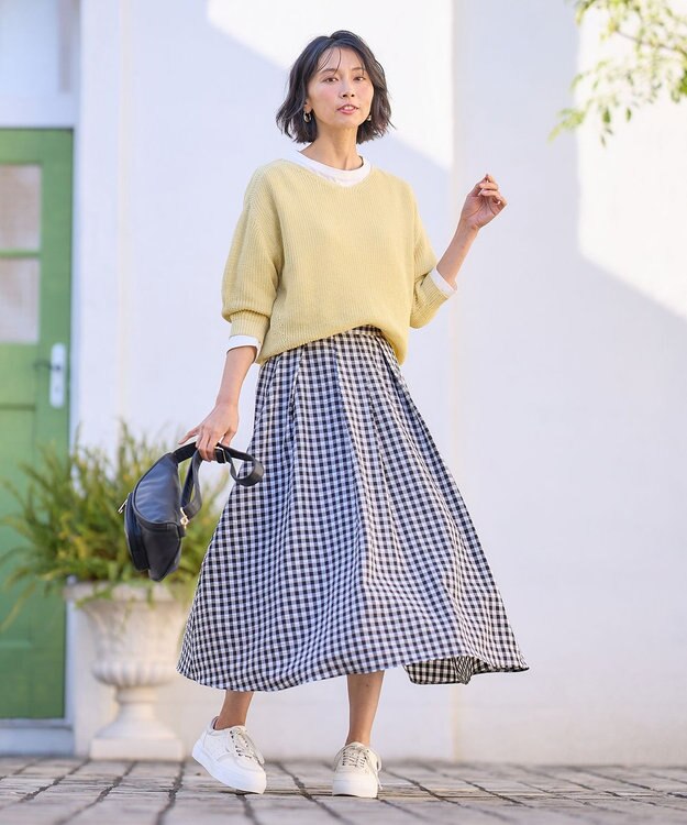 ANY 【ウエストゴム】ギンガムフレアスカート ブラックギンガム