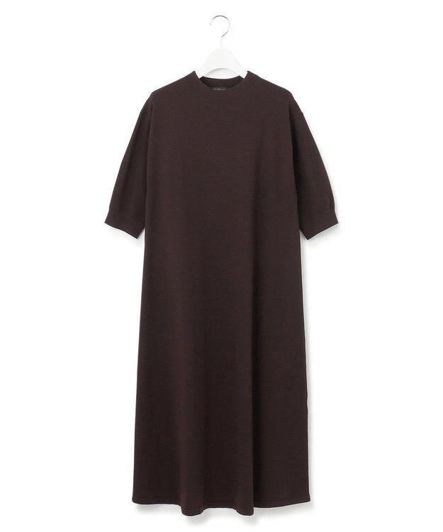 23区 S 【洗える】ヴィスコースストレッチ パフスリーブ ニットワンピース ダークブラウン系