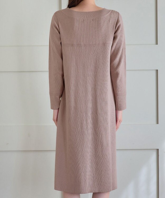 Tiaclasse L 【洗える】リブ切替デザインニットワンピース モカ